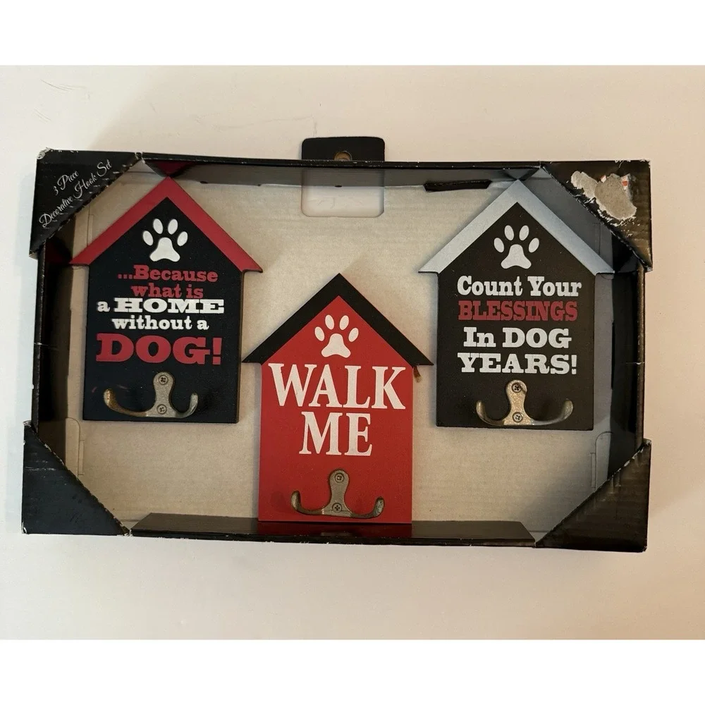 Dog House Wall Hooks Set of‎ 3 – Decorative Pet Quotes – New in Box